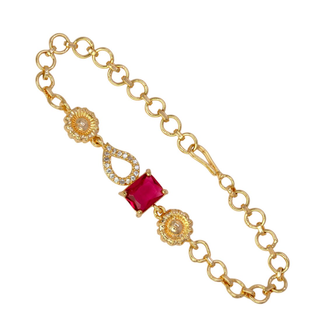 Elegant Gold Plated Square Red Stone CZ Mango Bracelet - KSupreme