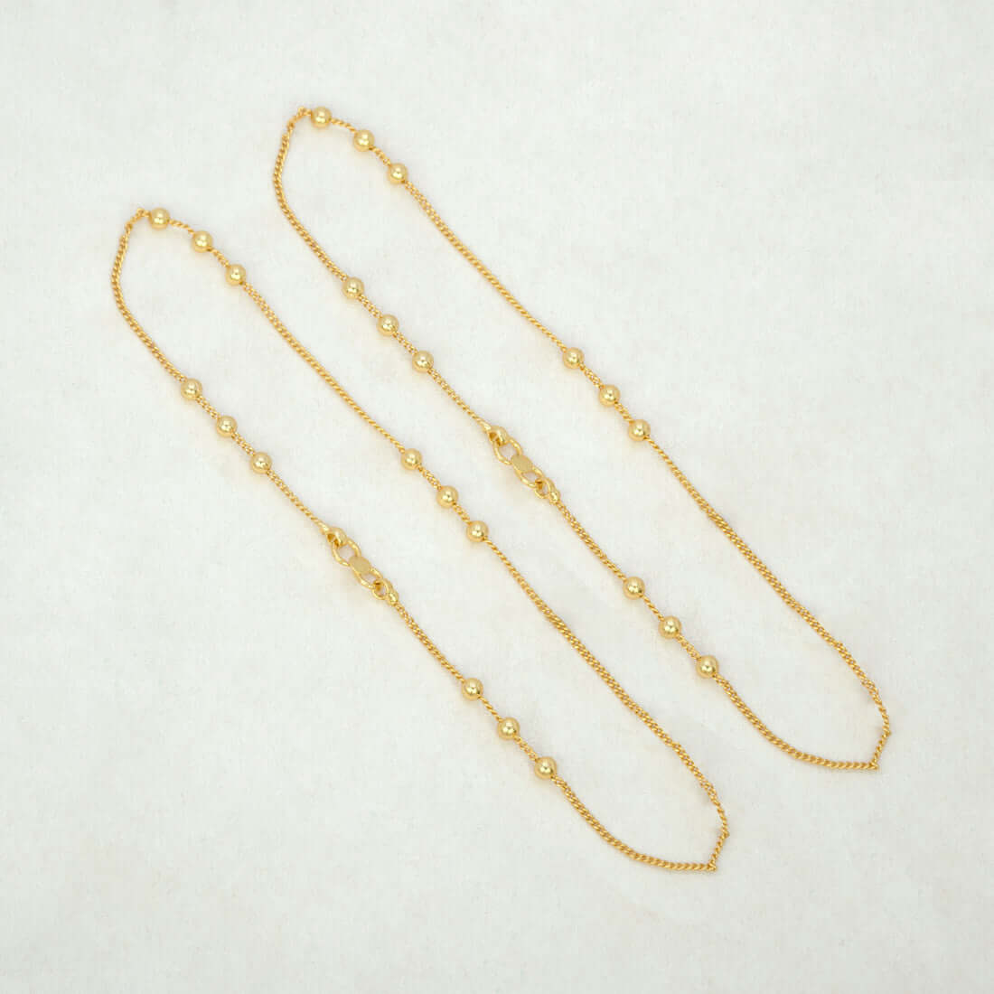 Elegant Gold Plated Three Beads Curb Chain Anklets - K Supreme