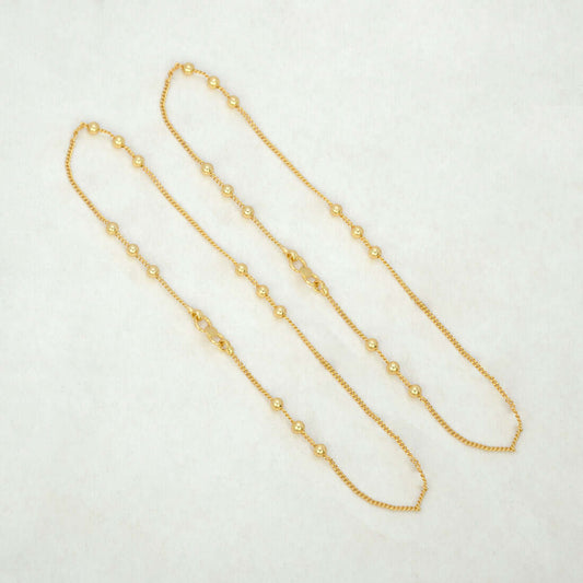 Elegant Gold Plated Three Beads Curb Chain Anklets - K Supreme