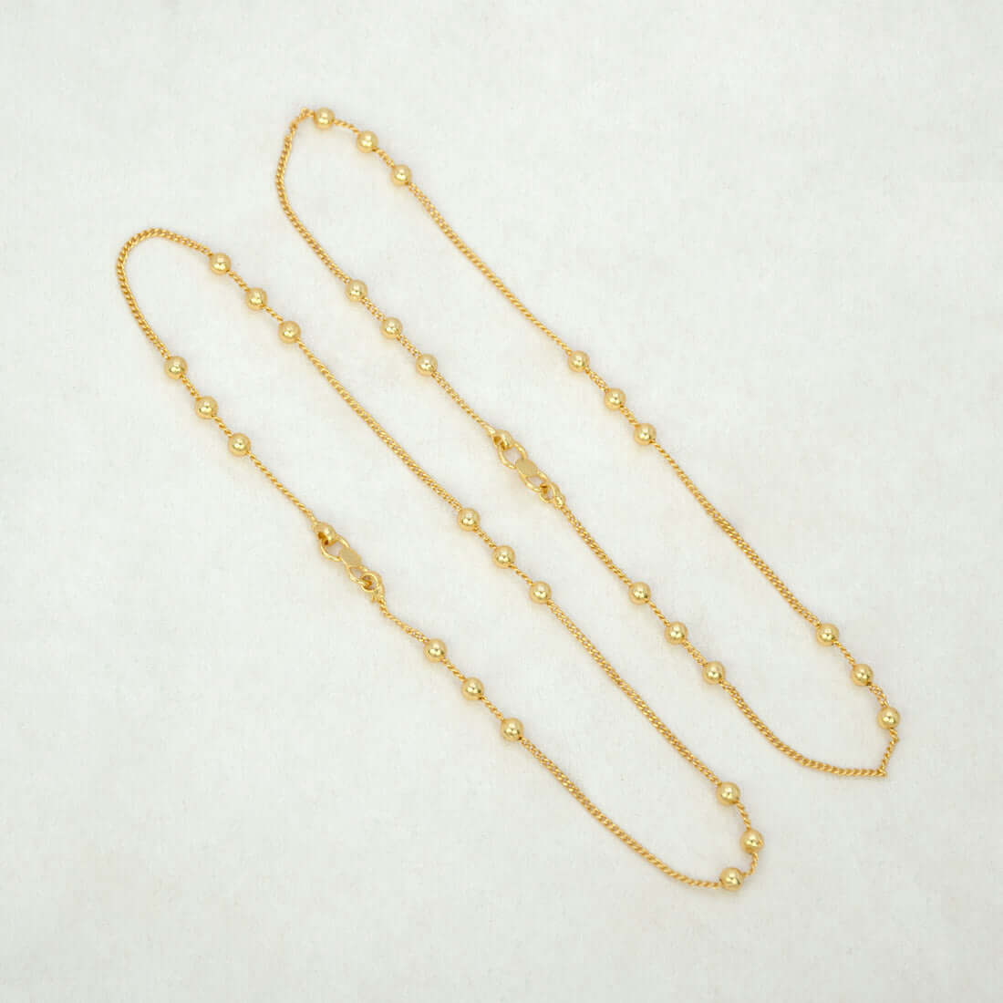 Elegant Gold Plated Three Beads Curb Chain Anklets - K Supreme