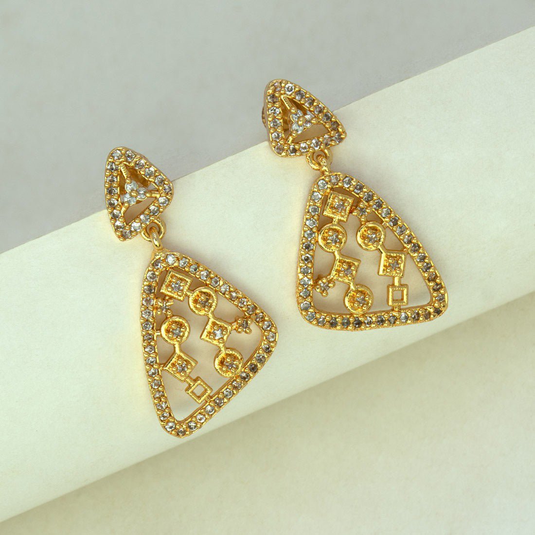 Elegant Gold Plated Triangular Stone Earrings - K Supreme