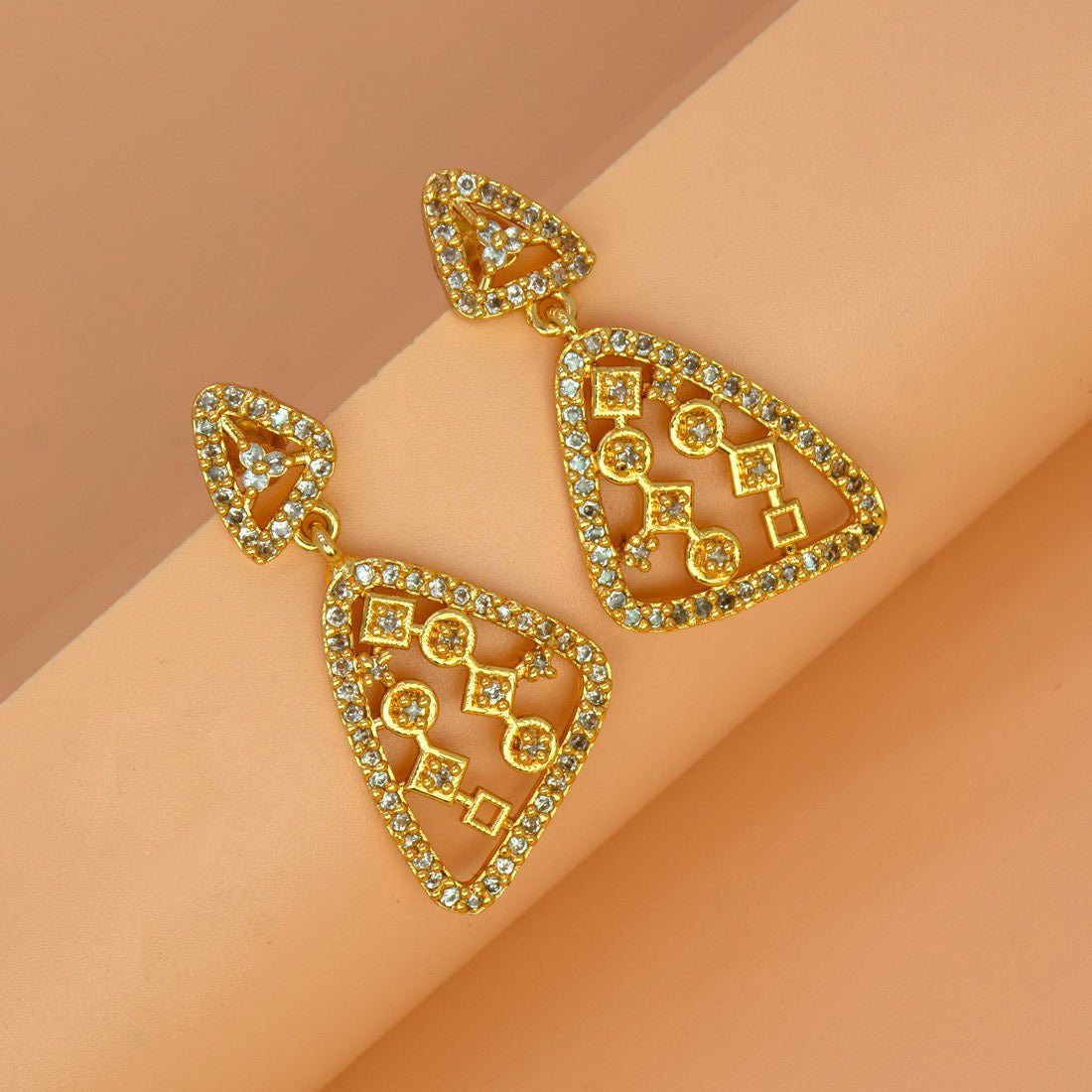 Elegant Gold Plated Triangular Stone Earrings - K Supreme