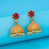 എലഗൻ്റ് മാറ്റ് ഫിനിഷ് റൂബി എമറാൾഡ് ഫ്ലോറൽ ജുംക /ജിമിക്കി 