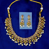Elegant Multi Colour Stone Pearl Hanging Necklace Set - KSupreme