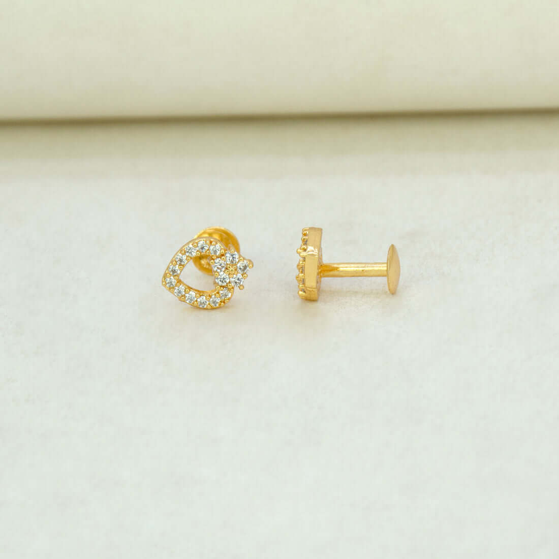 Elegant Small Gold Plated Sparkling Floral CZ Heart Studs - K Supreme
