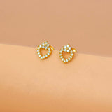Elegant Small Gold Plated Sparkling Floral CZ Heart Studs - K Supreme