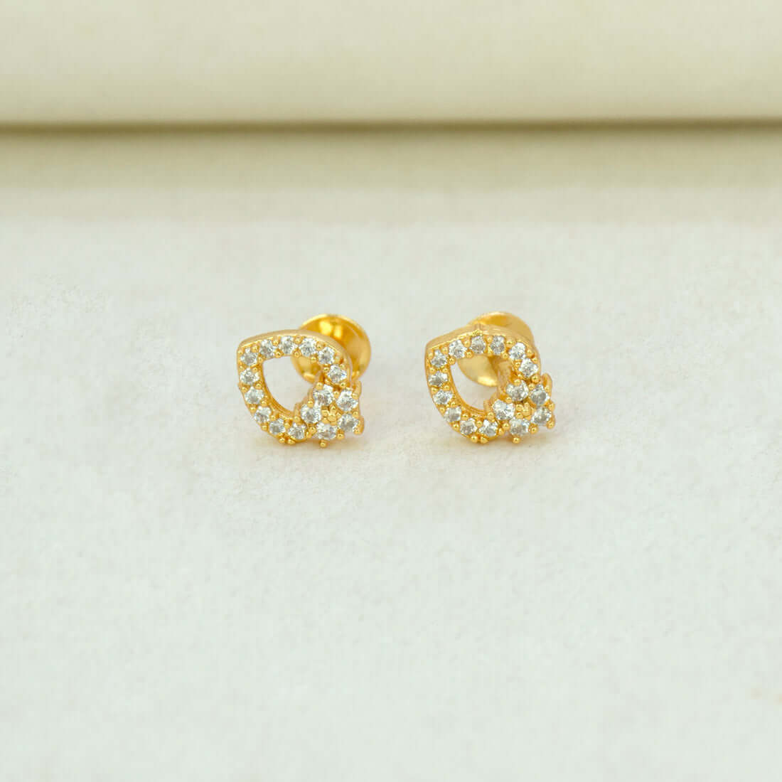 Elegant Small Gold Plated Sparkling Floral CZ Heart Studs - K Supreme