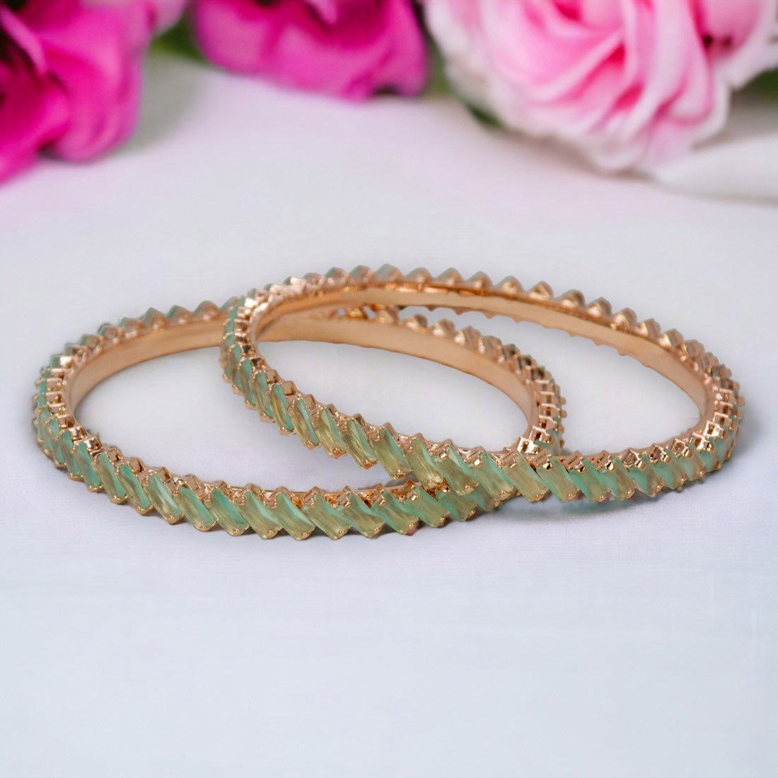 Enchanting Rose Gold Plated Zircon Bangles - K Supreme