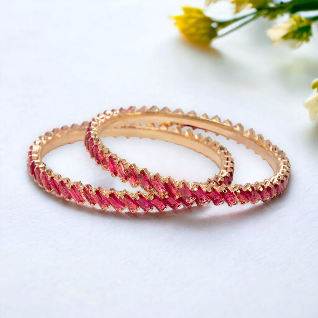 Enchanting Rose Gold Plated Zircon Bangles - K Supreme
