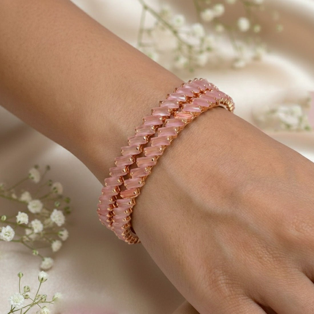 Enchanting Rose Gold Plated Zircon Bangles - K Supreme