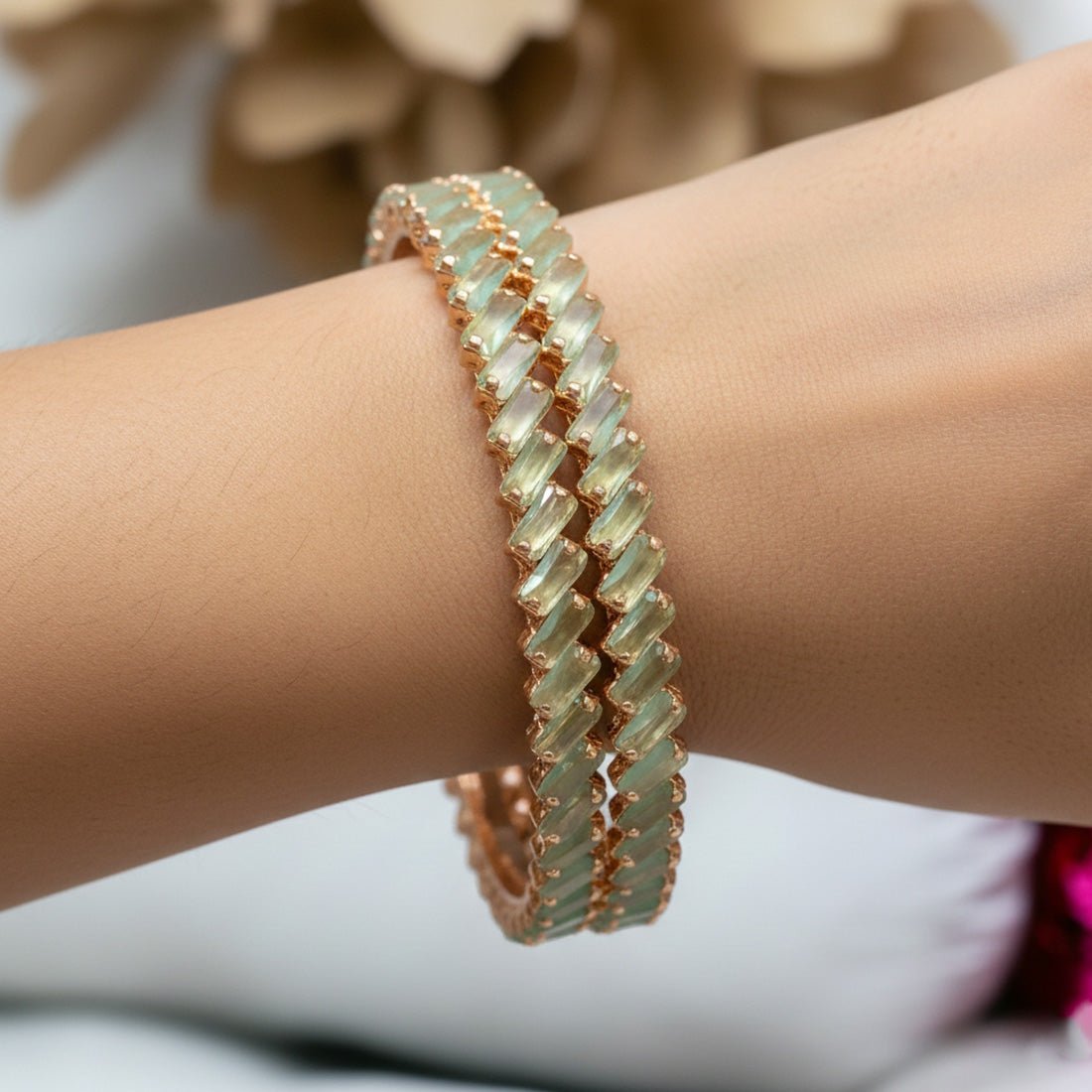 Enchanting Rose Gold Plated Zircon Bangles - K Supreme