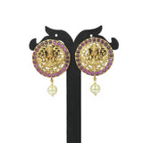 Ethnic Antique Gold Plated Big Kemp Lakshmi Ear Studs - K Supreme