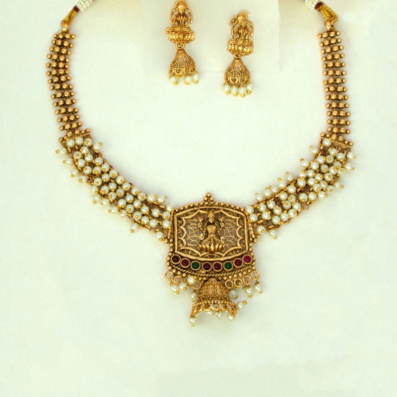 Ethnic Antique Gold Plated Crystal Lakshmi Necklace Set - KSupreme