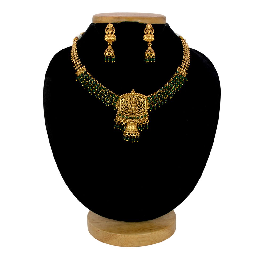 Ethnic Antique Gold Plated Crystal Lakshmi Necklace Set - KSupreme