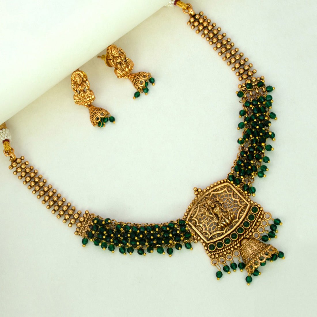 Ethnic Antique Gold Plated Crystal Lakshmi Necklace Set - KSupreme