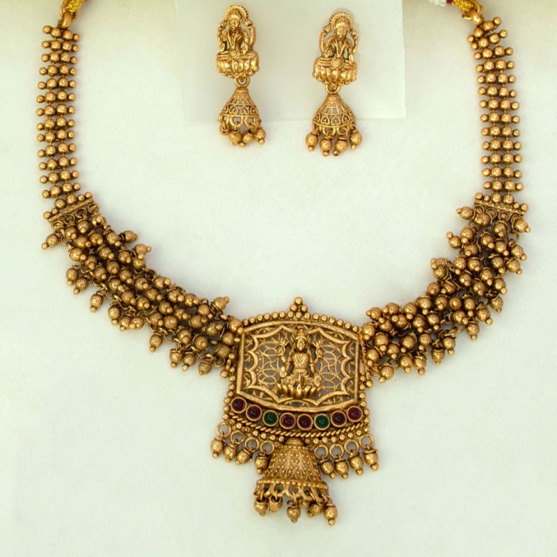 Ethnic Antique Gold Plated Crystal Lakshmi Necklace Set - KSupreme