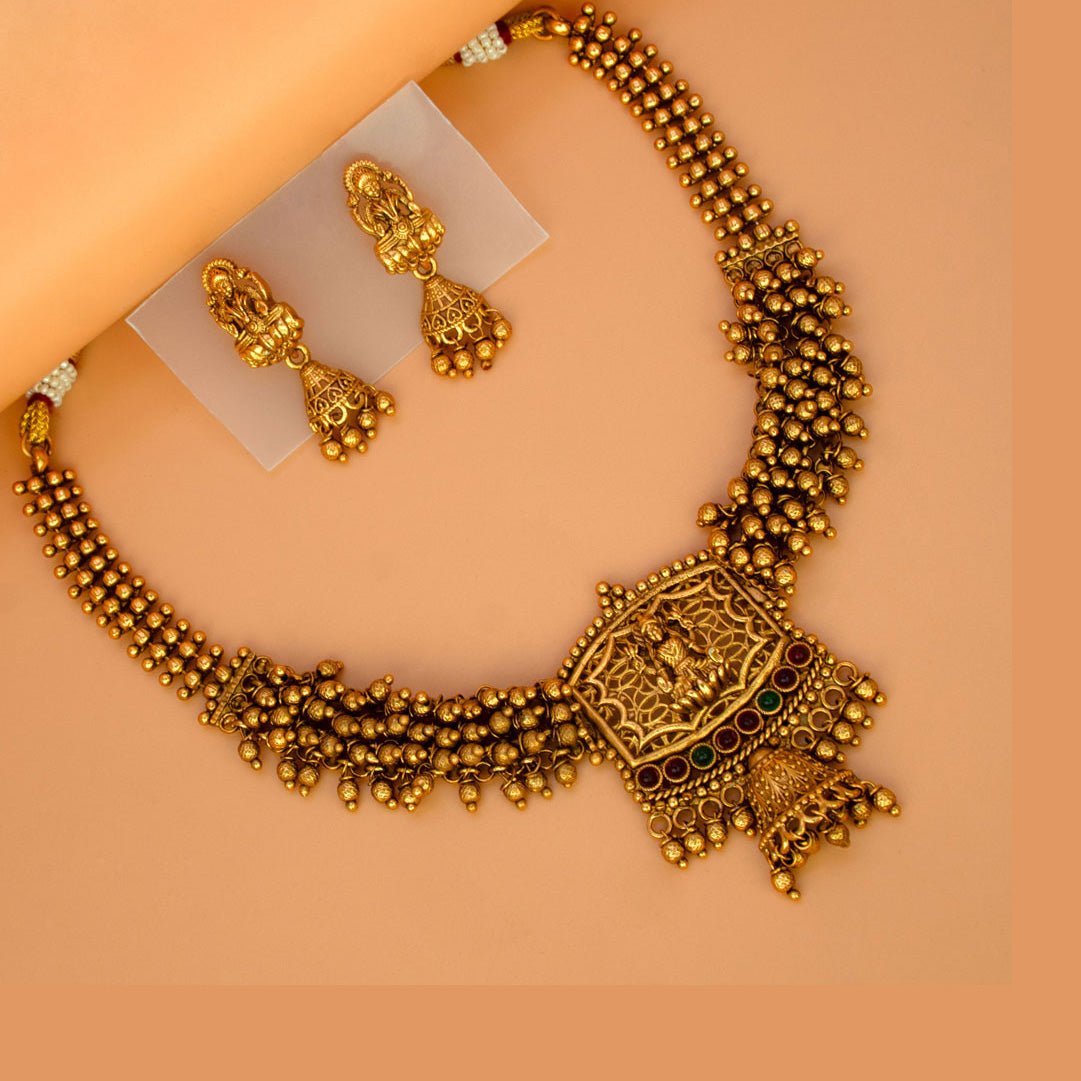 Ethnic Antique Gold Plated Crystal Lakshmi Necklace Set - KSupreme