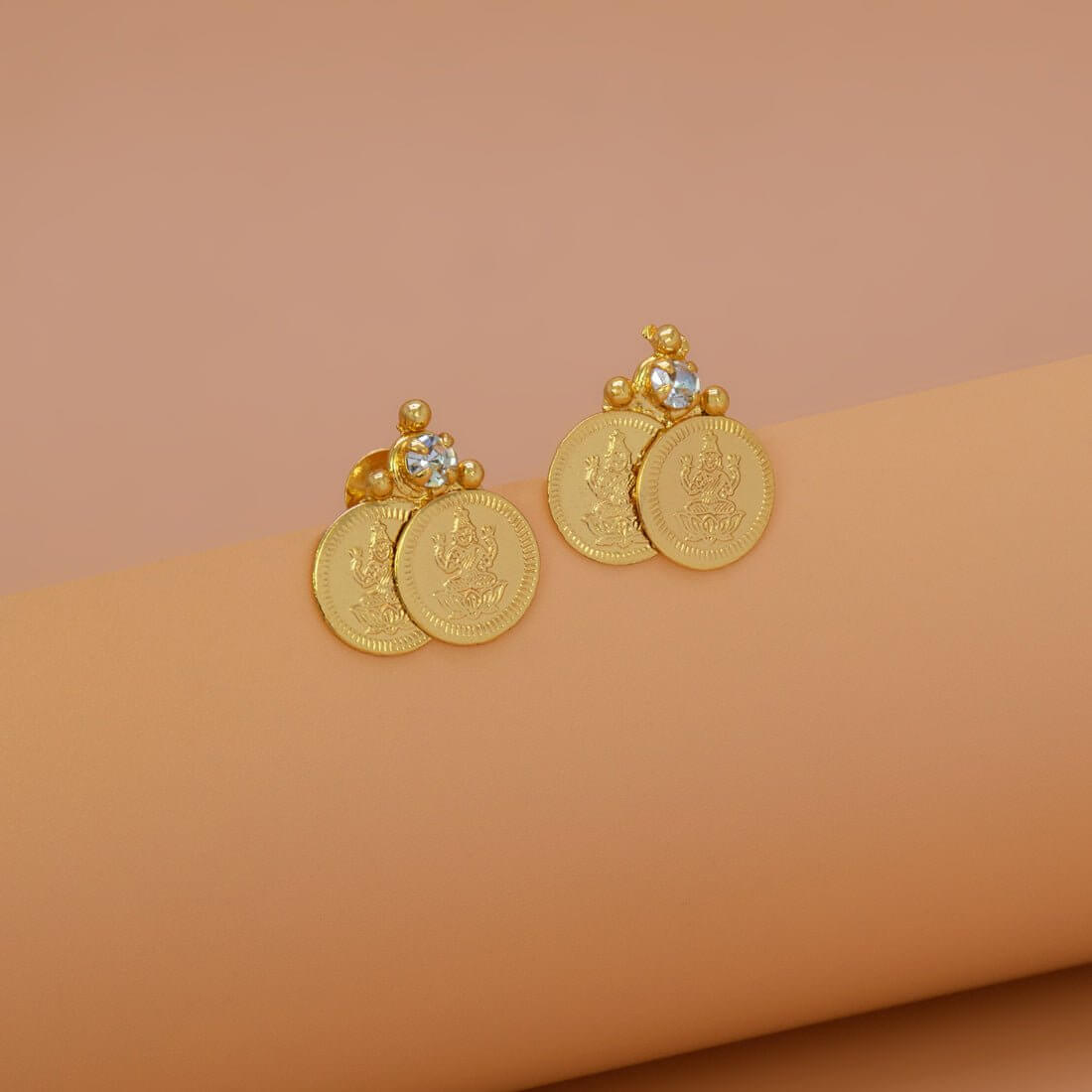 Ethnic Gold - Plated Stone Lakshmi Kasu Stud Earrings - K Supreme