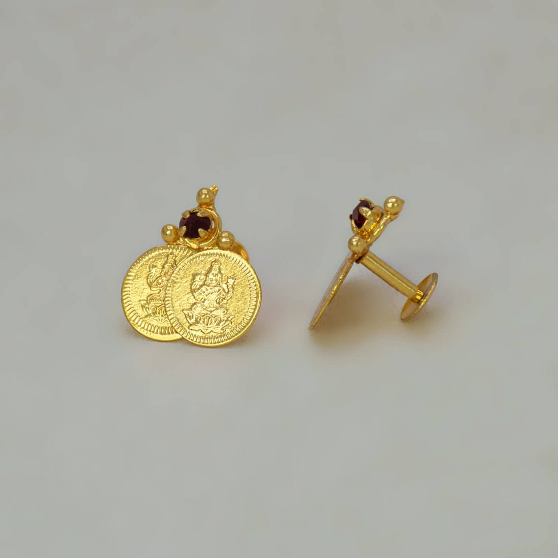Ethnic Gold - Plated Stone Lakshmi Kasu Stud Earrings - K Supreme