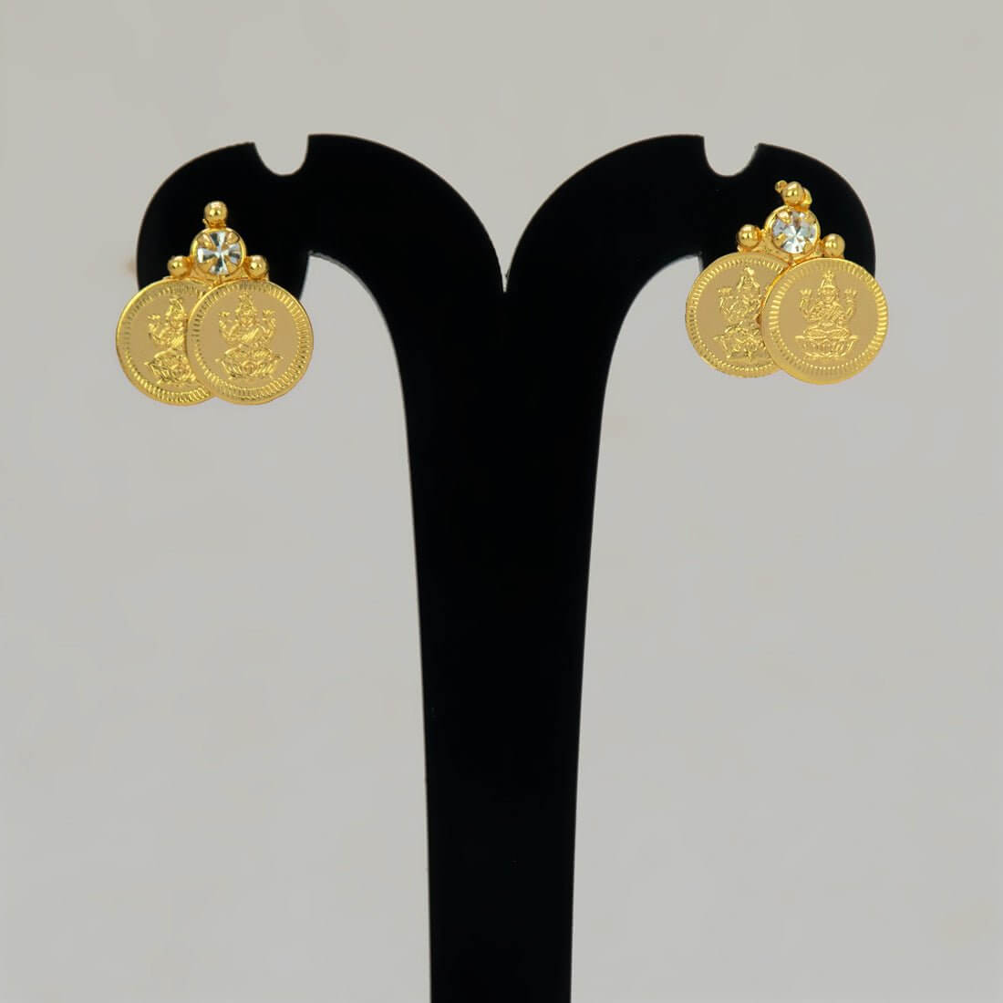 Ethnic Gold - Plated Stone Lakshmi Kasu Stud Earrings - K Supreme