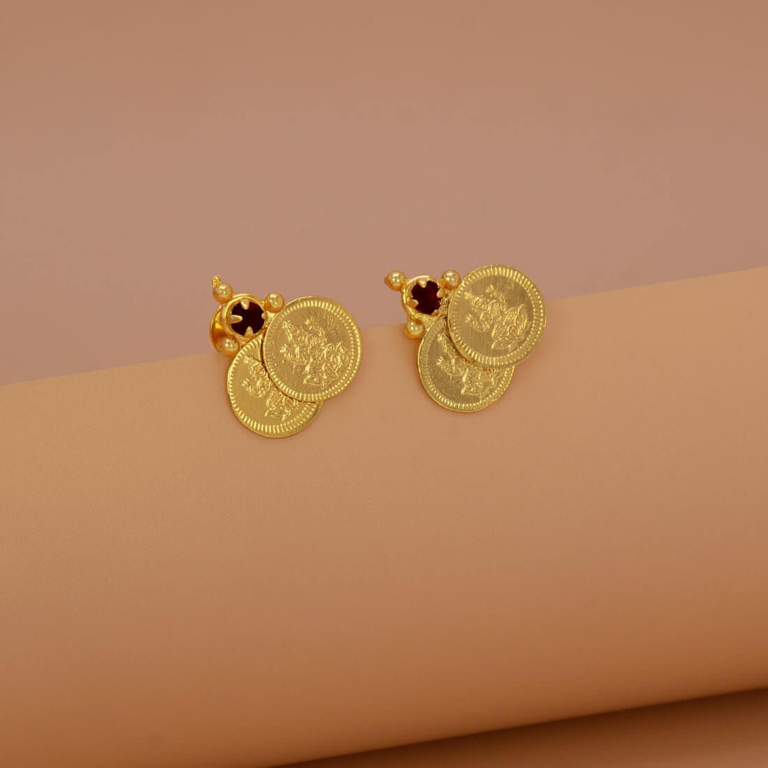 Ethnic Gold - Plated Stone Lakshmi Kasu Stud Earrings - K Supreme