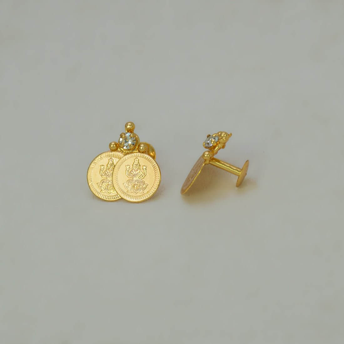 Ethnic Gold - Plated Stone Lakshmi Kasu Stud Earrings - K Supreme