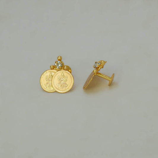 Ethnic Gold - Plated Stone Lakshmi Kasu Stud Earrings - K Supreme