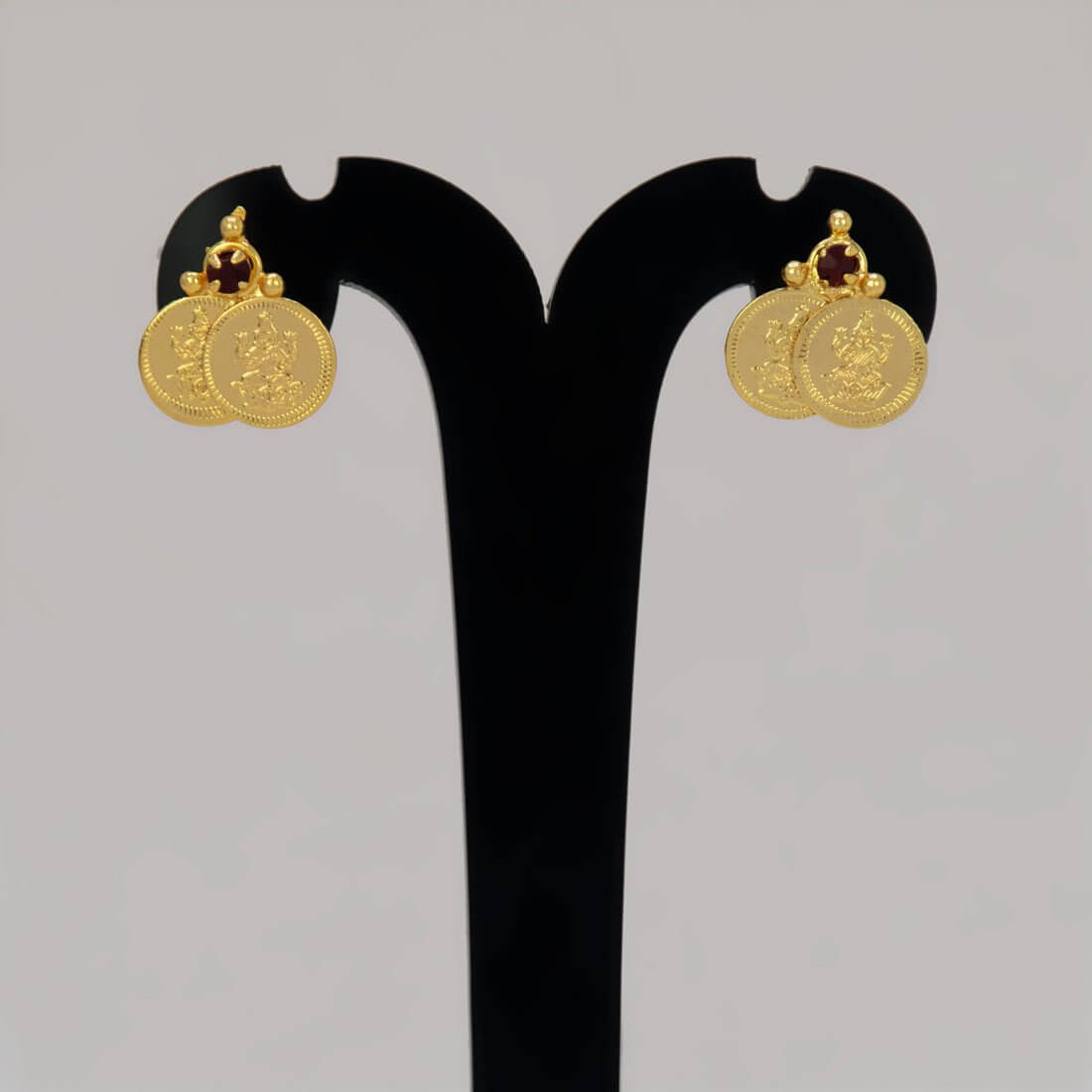 Ethnic Gold - Plated Stone Lakshmi Kasu Stud Earrings - K Supreme