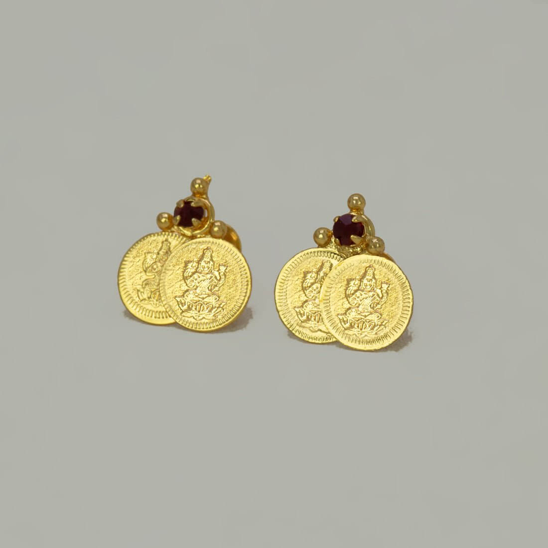 Ethnic Gold - Plated Stone Lakshmi Kasu Stud Earrings - K Supreme