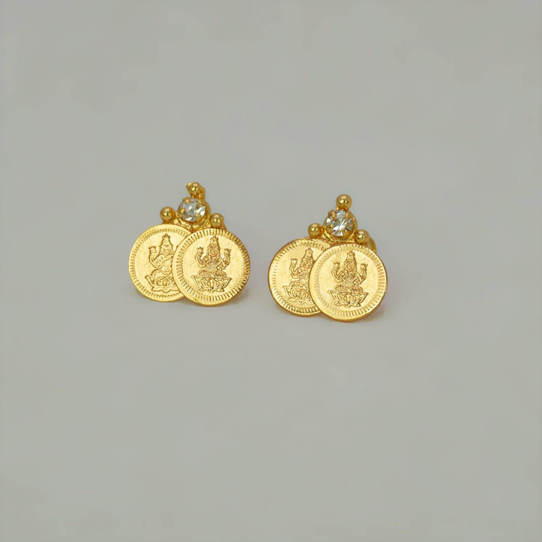 Ethnic Gold - Plated Stone Lakshmi Kasu Stud Earrings - K Supreme