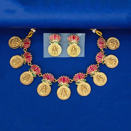 Ethnic Lakshmi Kasu Lotus Necklace Set - KSupreme