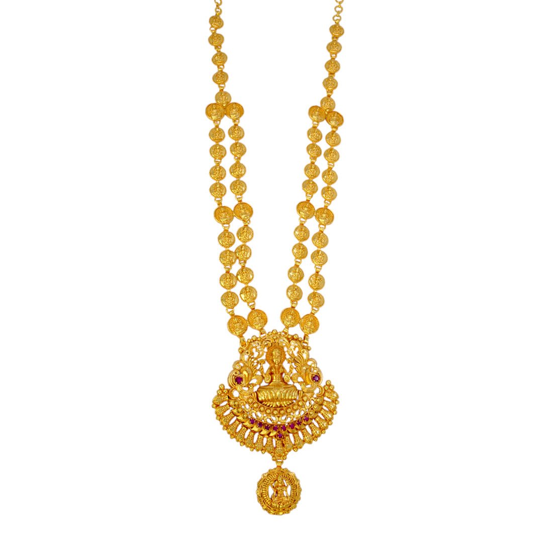 Ethnic Matte Gold Plated Lakshmi Kasu Long Necklace - K Supreme