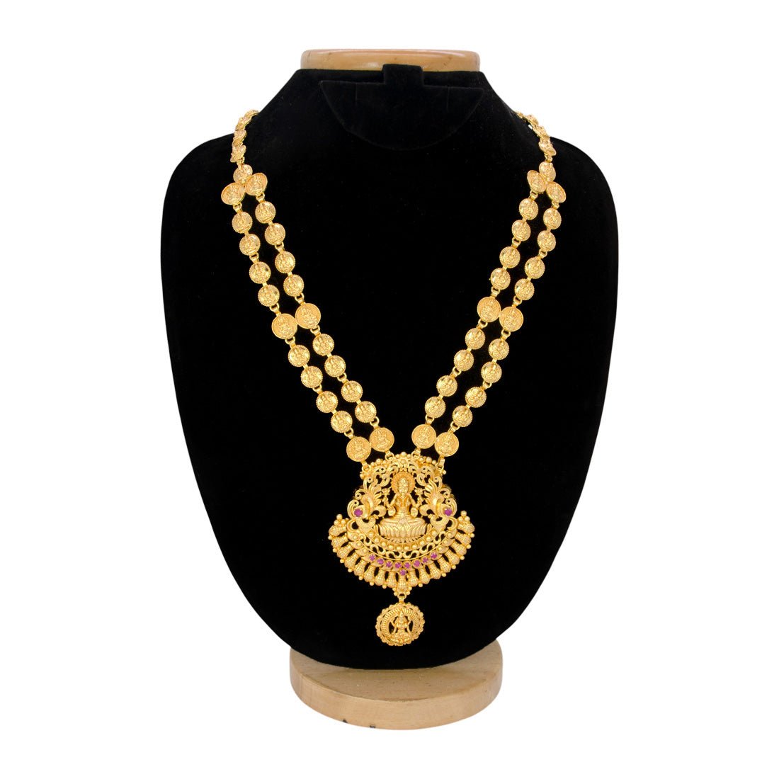Ethnic Matte Gold Plated Lakshmi Kasu Long Necklace - K Supreme