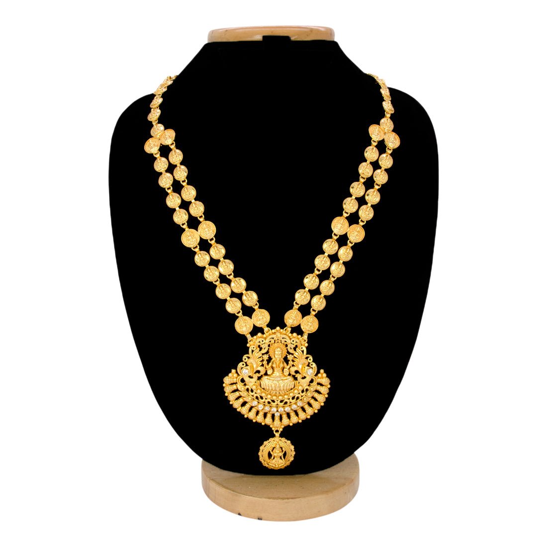 Ethnic Matte Gold Plated Lakshmi Kasu Long Necklace - K Supreme