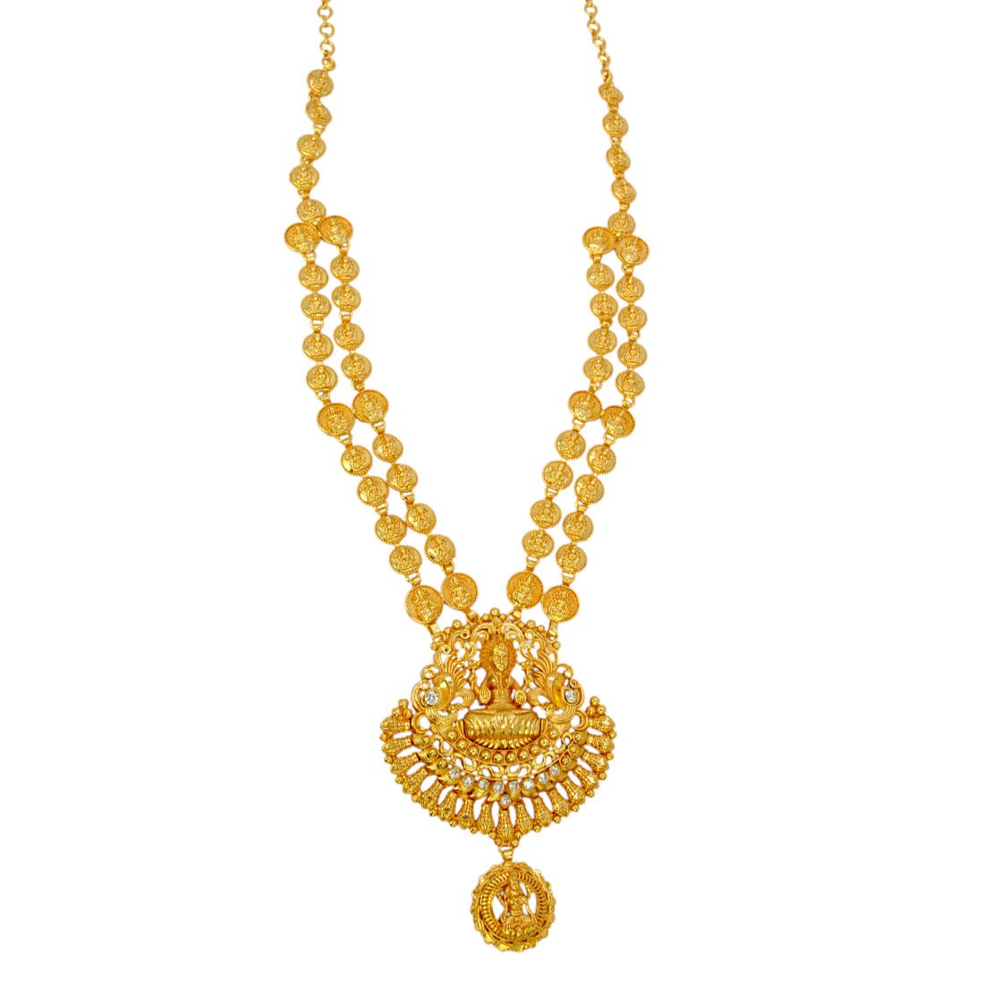 Ethnic Matte Gold Plated Lakshmi Kasu Long Necklace - K Supreme