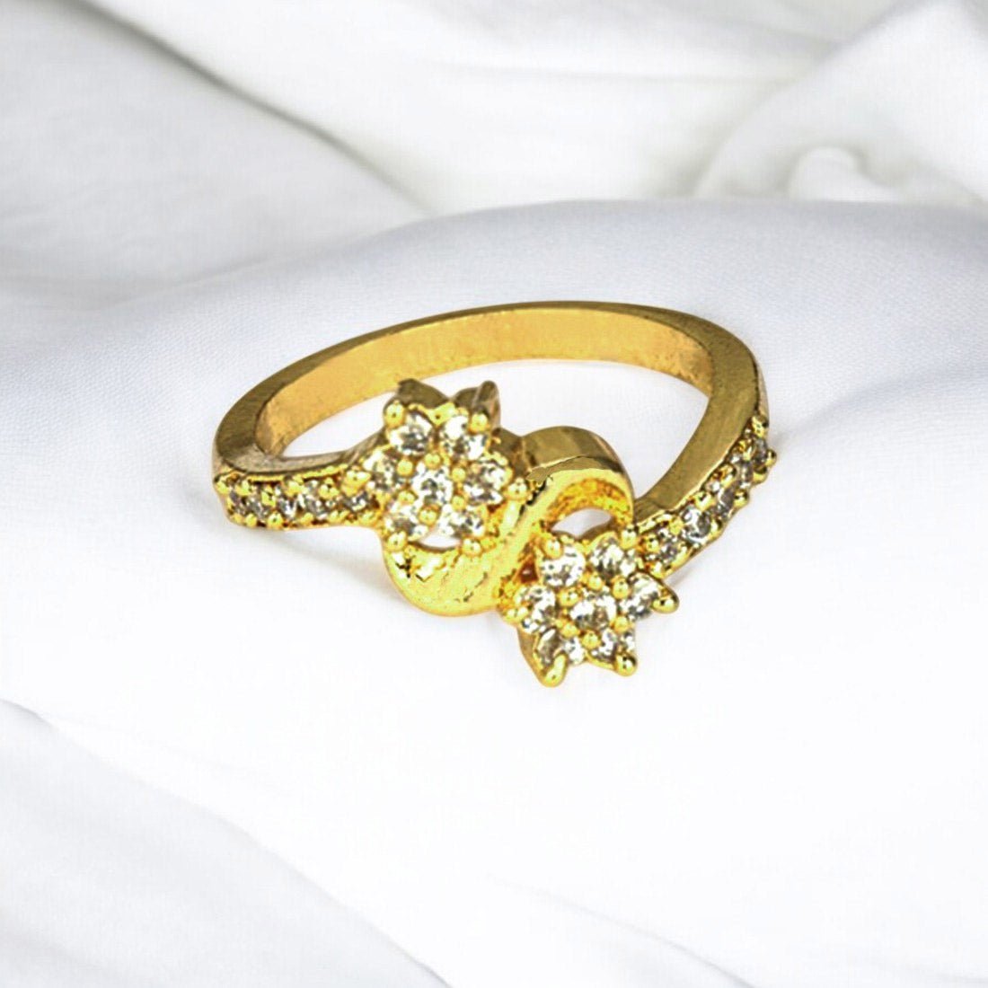 Expand Attractive Gold Plated White Stone Floral Ring - KSupreme