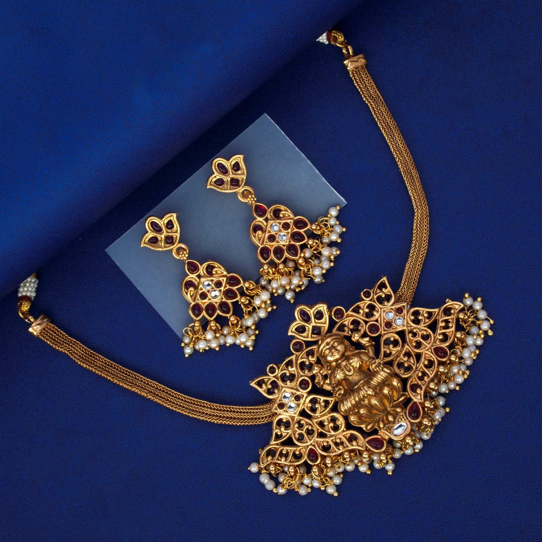 Exquisite Antique Gold Plated Lakshmi Kemp Choker Set - KSupreme