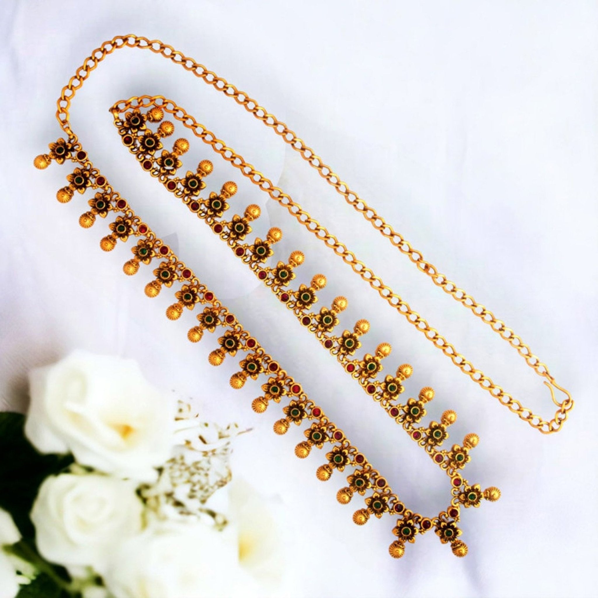 Exquisite Antique Kemp Stone Floral Bridal Hip Chain - KSupreme