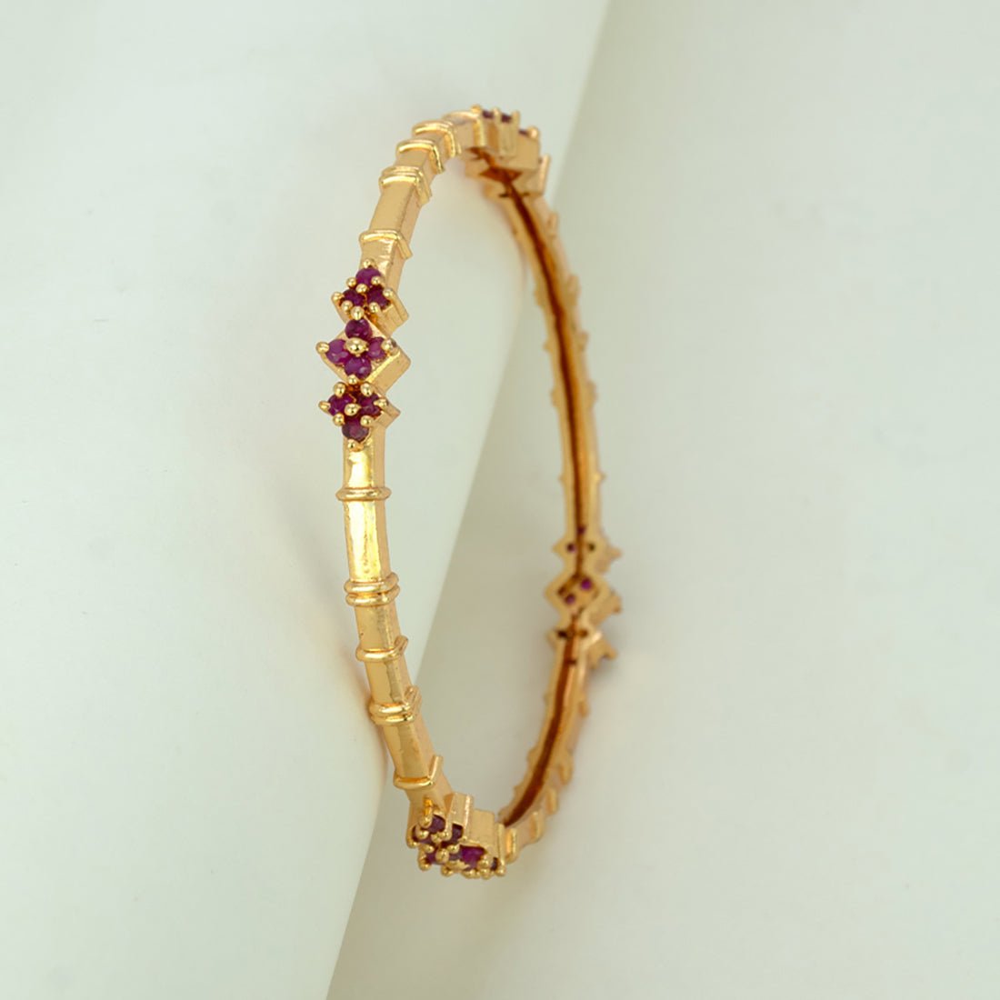 Exquisite Gold Plated Floral Ruby Stone Bangle - K Supreme