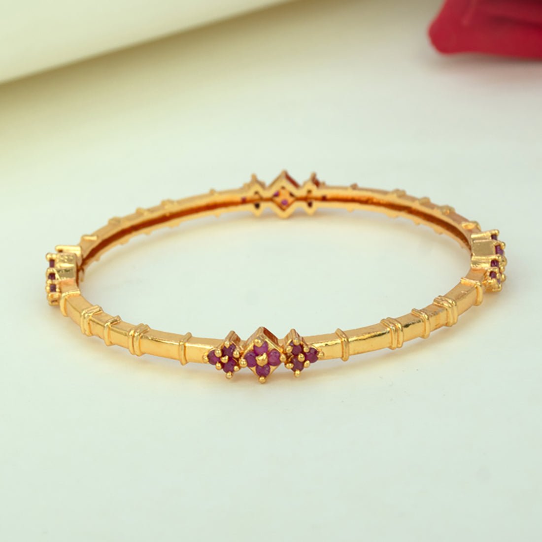 Exquisite Gold Plated Floral Ruby Stone Bangle - K Supreme