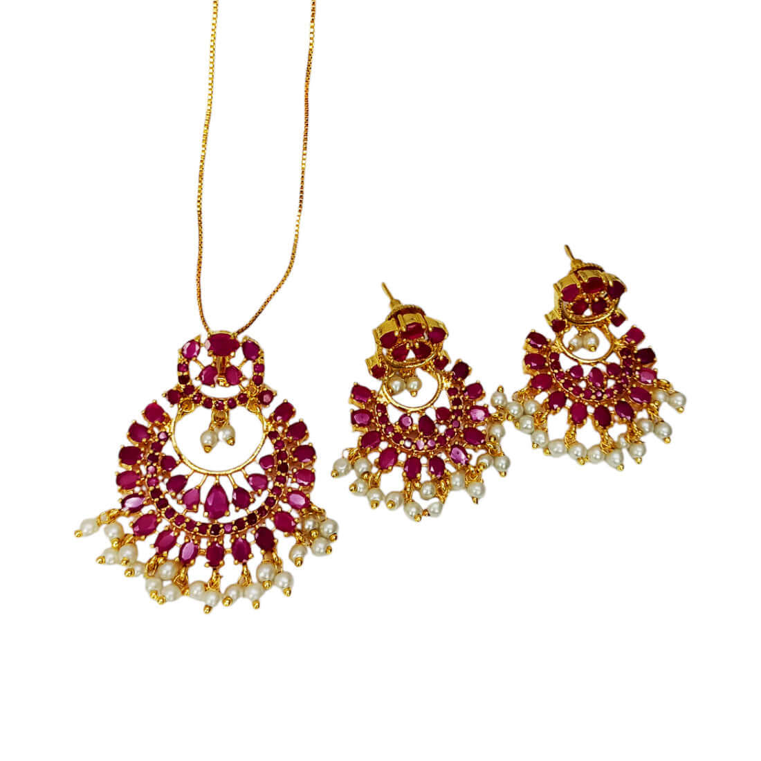 Exquisite Gold Plated Synthetic Stone Pendant Set - K Supreme