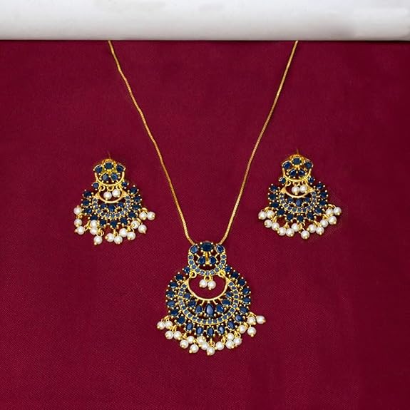 Exquisite Gold Plated Synthetic Stone Pendant Set - K Supreme