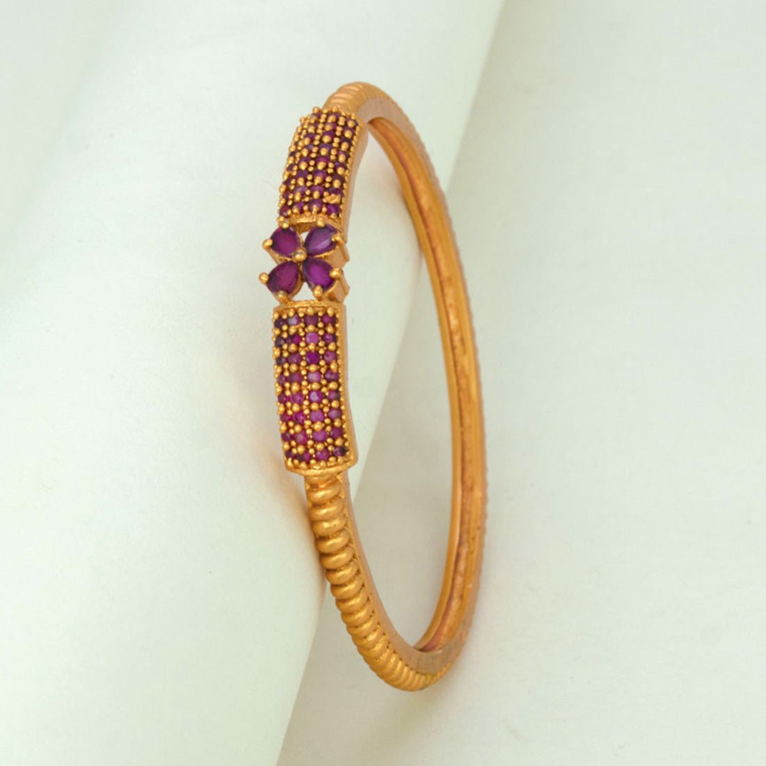 Exquisite Matte Gold Plated Ruby Designer Bangle - K Supreme
