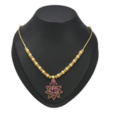 Fascinating Gold Plated Ruby Floral Pendant Beads Necklace