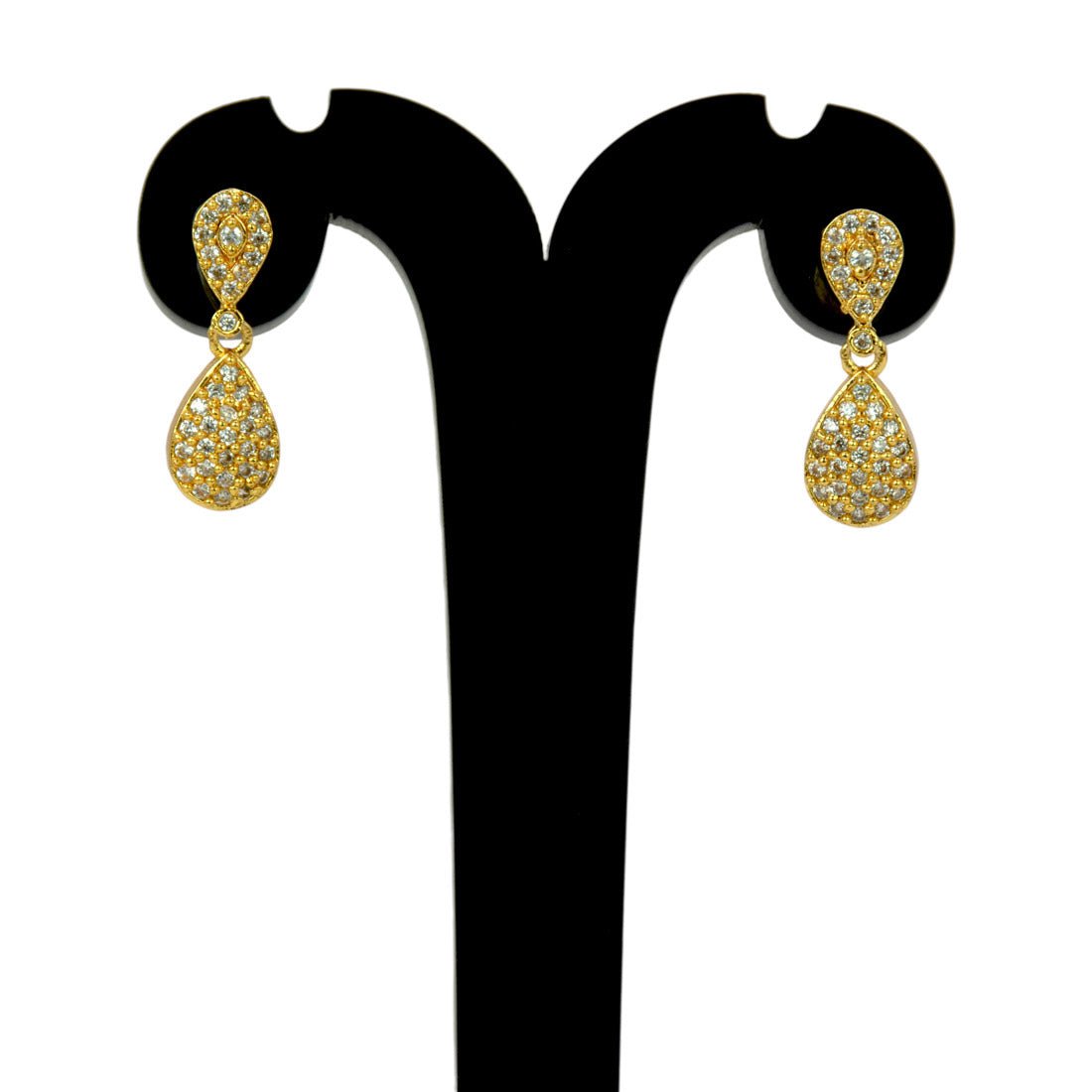 Fashionable Gold Plated Teardrop Stone Drop Earrings - K Supreme