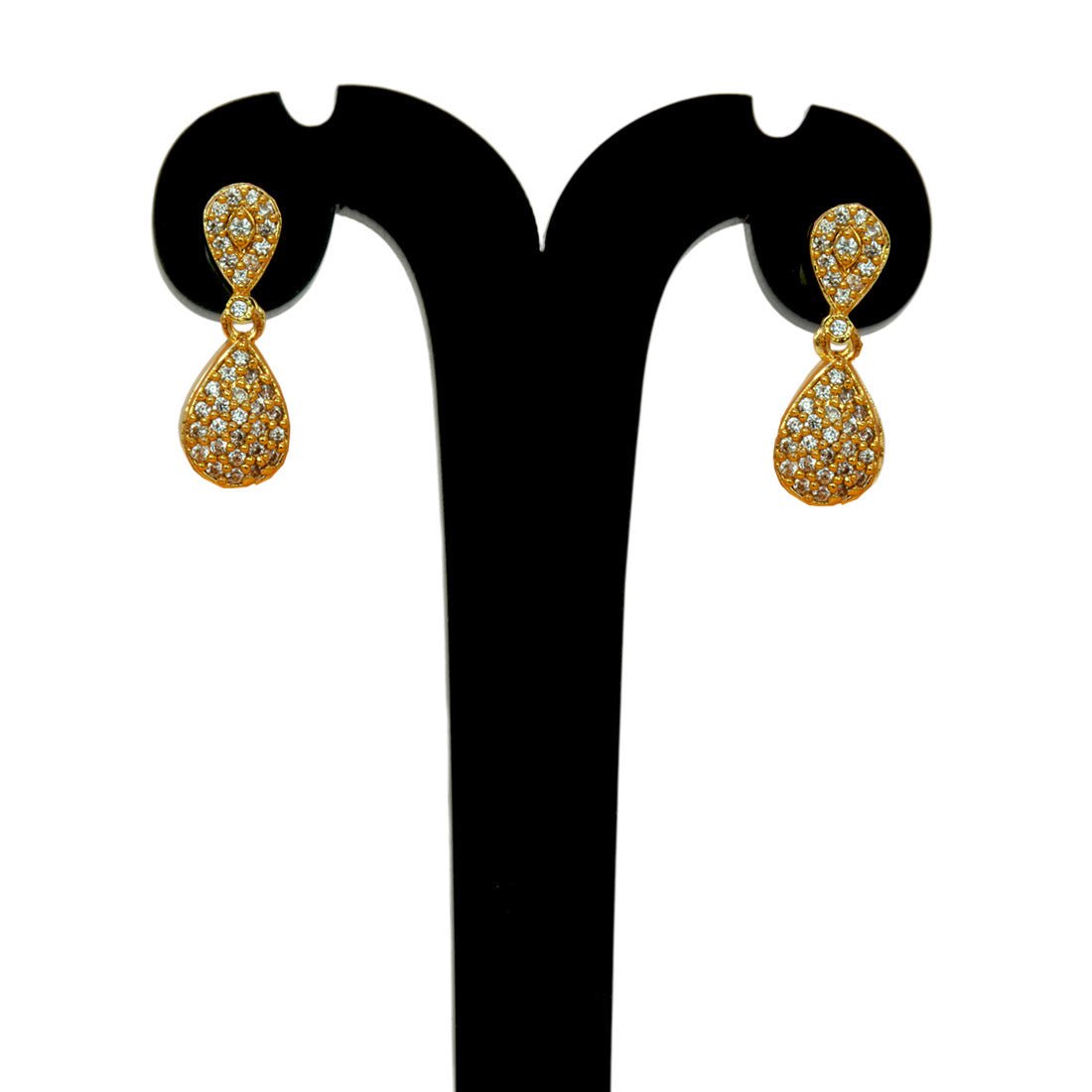 Fashionable Gold Plated Teardrop Stone Drop Earrings - K Supreme