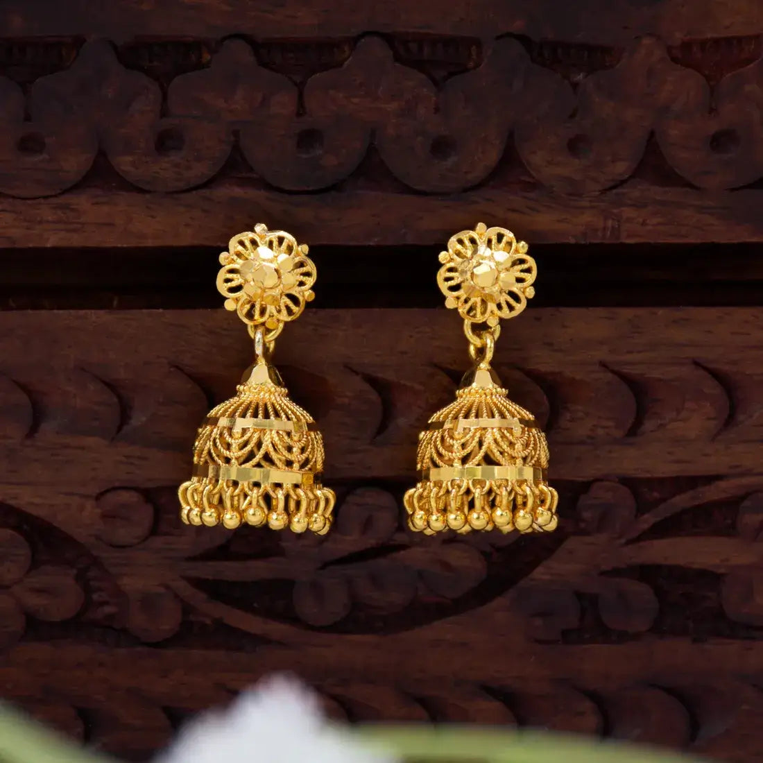 Gold-Plated Ornate Filigree Jhumka Earrings