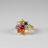 Floral Gold Plated Navratna Ladies Finger Ring - K Supreme