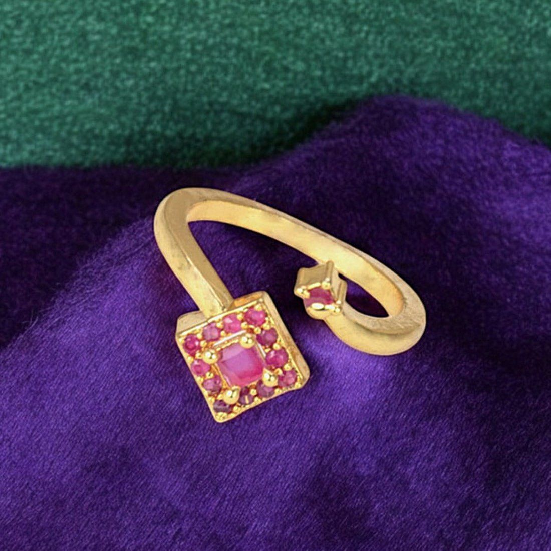 Gold Plated Alluring Two Jaw Ruby Finger Ring - KSupreme