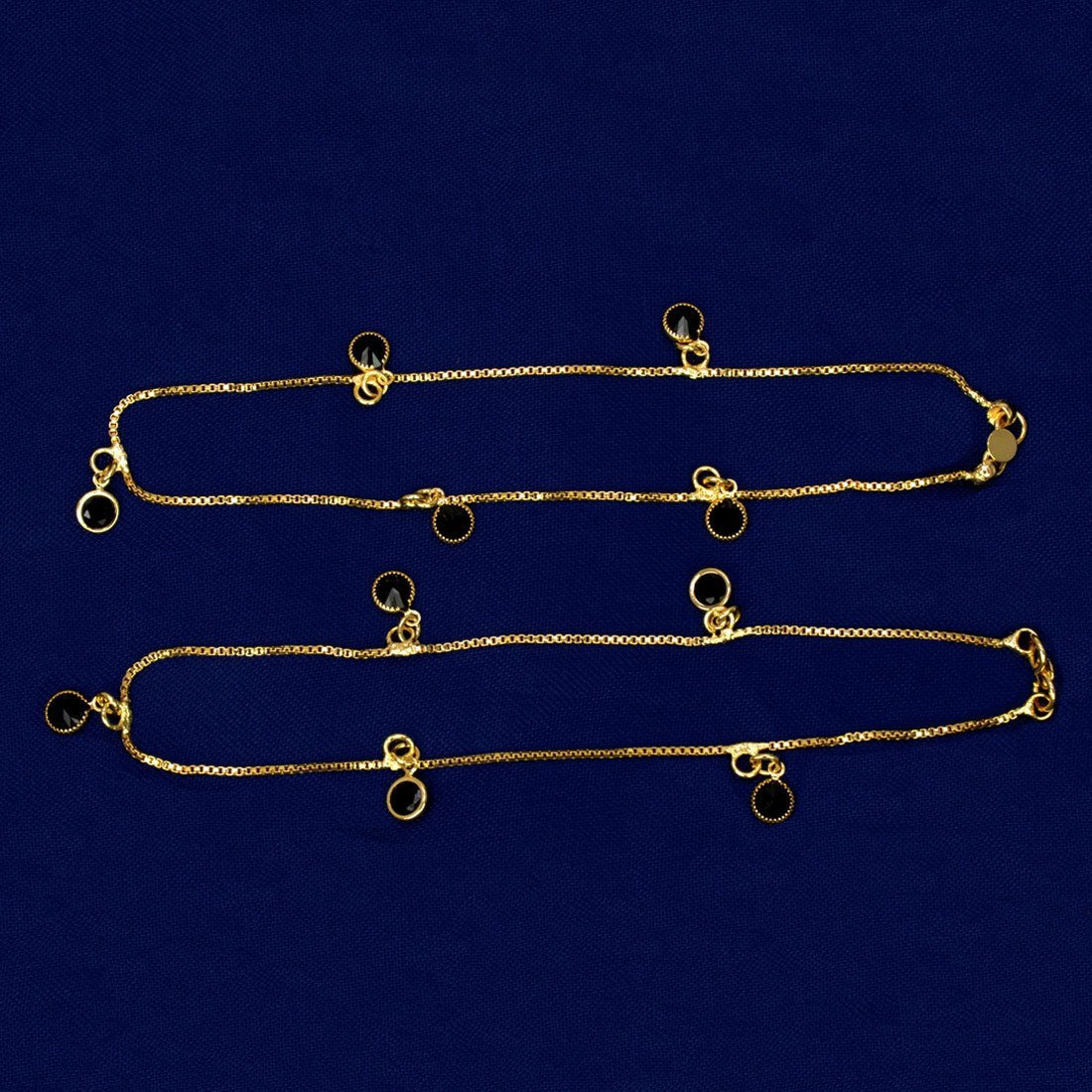 Gold Plated Black Crystal Hanging Box Chain Anklets - KSupreme